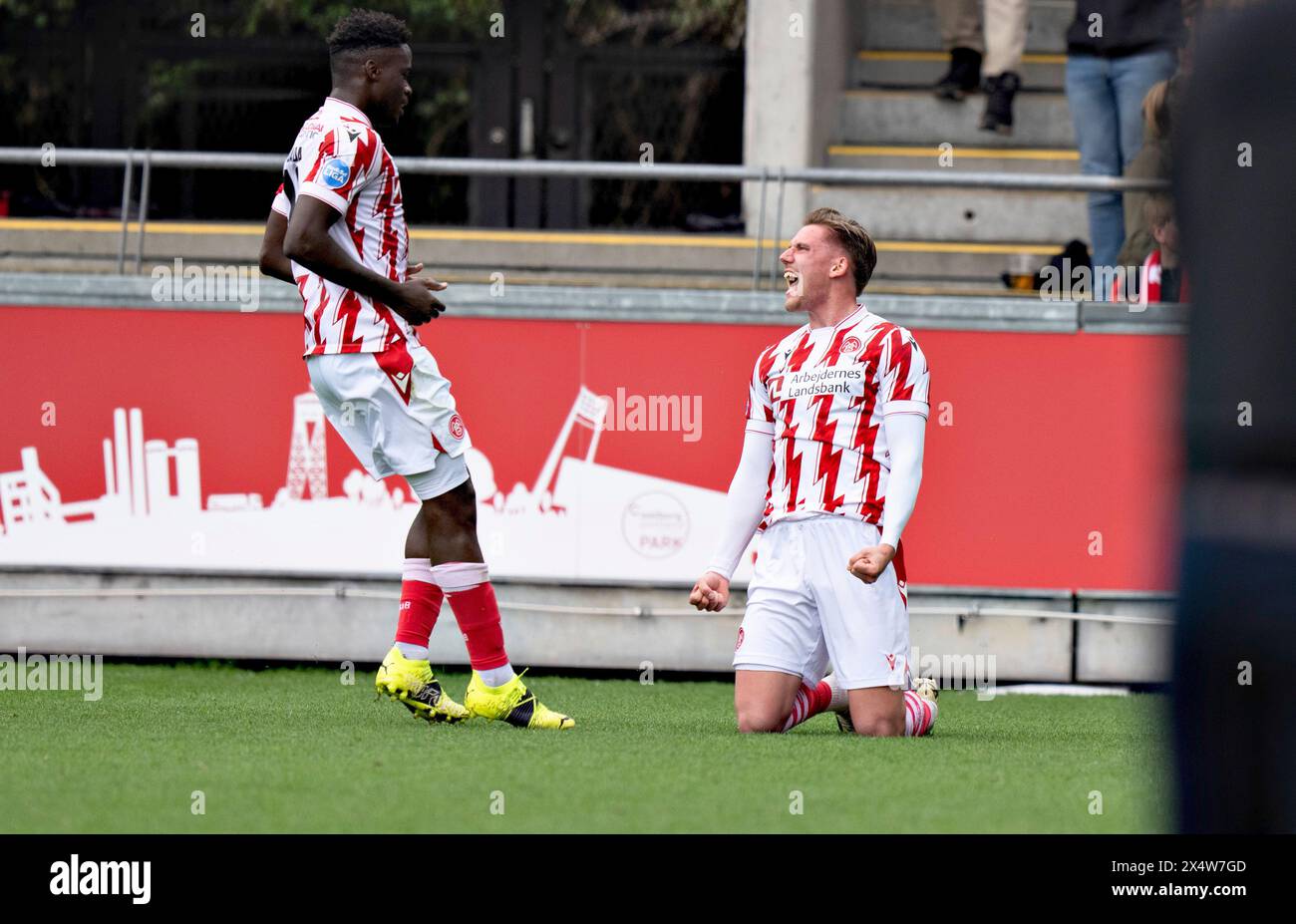 Kasper Joergensen hat sich in der NordicBet League zwischen AAB und Hobro IK im Aalborg Portland Park am Sonntag, den 5. Mai 2024, auf 2-2 ausgeglichen. (Foto: Henning Bagger/Ritzau Scanpix) Stockfoto