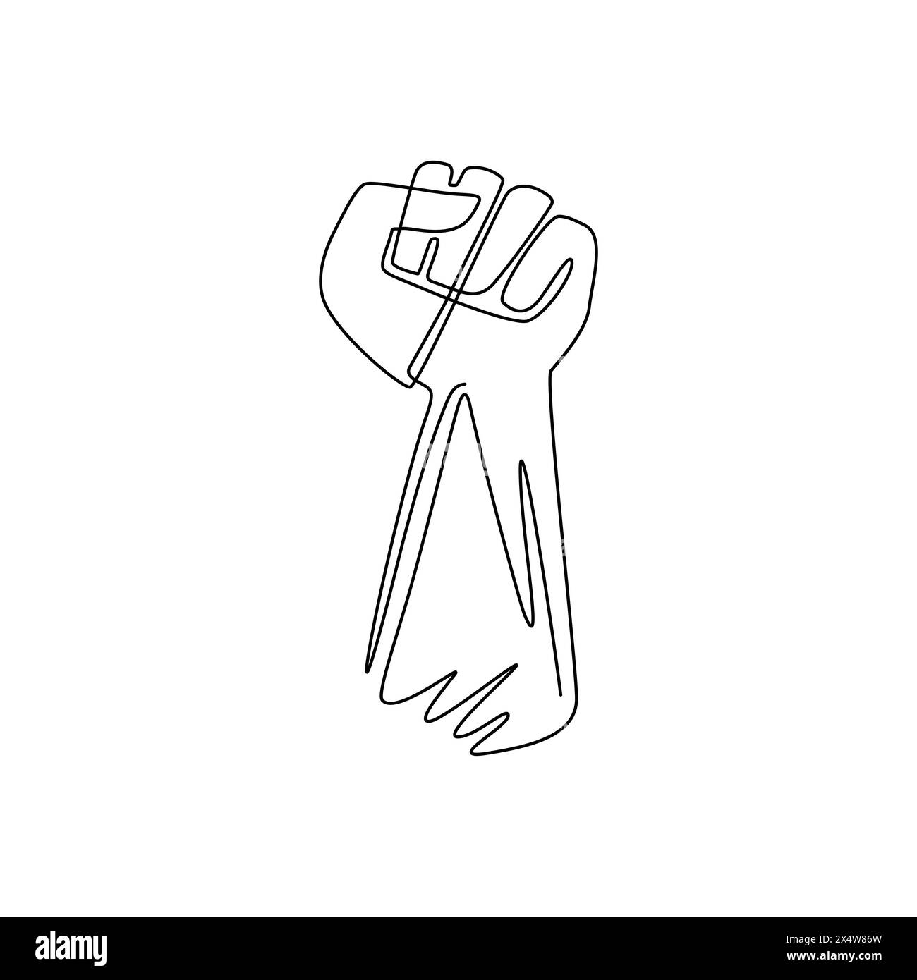 Durchgehende, einzeilige Zeichnung, das Symbol für eine kräftige geballte Faust. Proletarischer Protest. Bestes Kämpferlogo, Champion-Konzept. Freiheit für die Persönlichkeit. S Stock Vektor