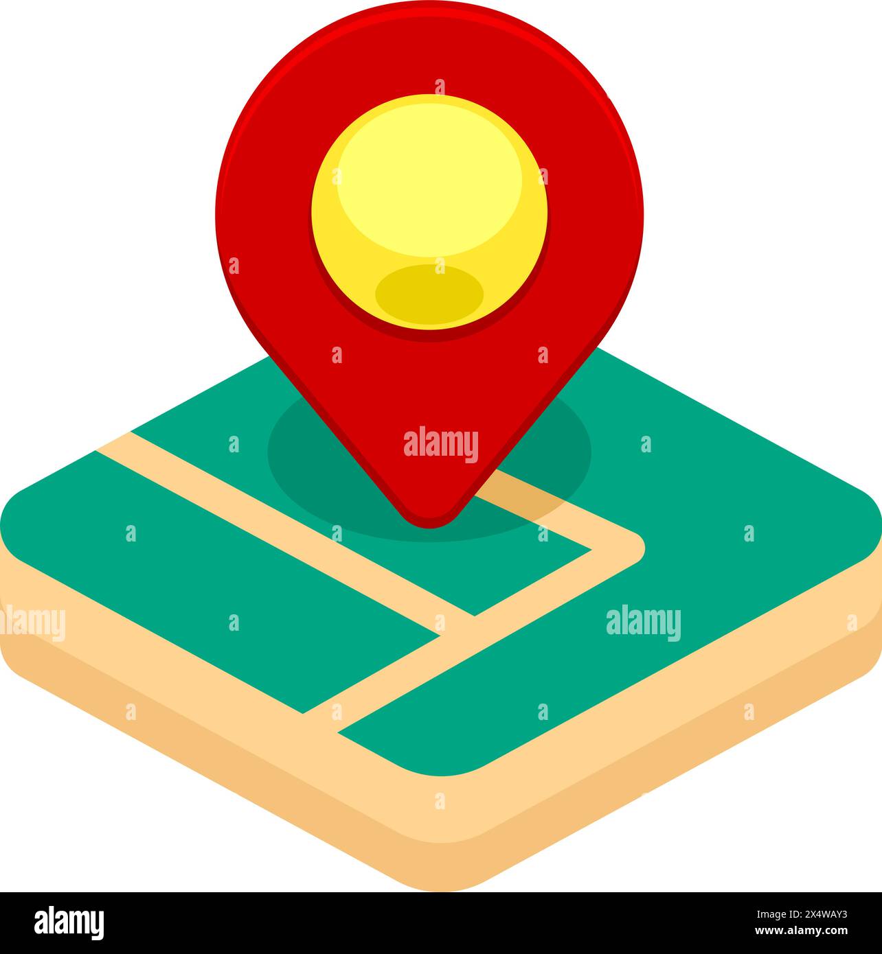 Illustrierendes Bild des Ortssymbols, der Pin für den Standort des Gebiets wurde auf der Karte markiert, kreative Zeichnung Stock Vektor