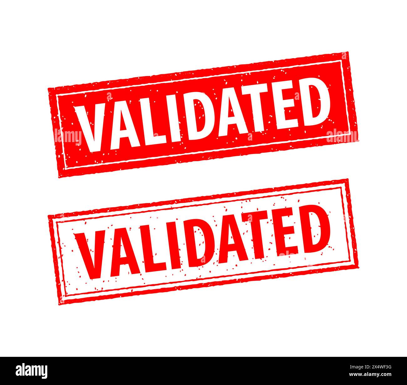 Validierte sind auf roten und weißen Stempeln vermerkt. Grunge Vintage validierte quadratische Stempel Stock Vektor