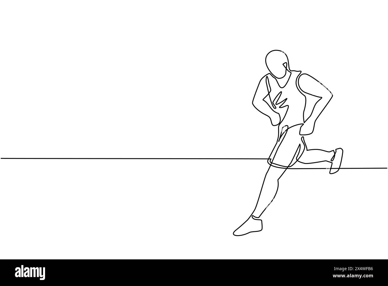 Einzelne durchgehende Linienzeichnung muskulöser erwachsener Mann beim Laufen oder Joggen. Workout-Übung. Marathonsportler, der im Freien sprintet. Sportlicher Mann. Sport, tr Stock Vektor