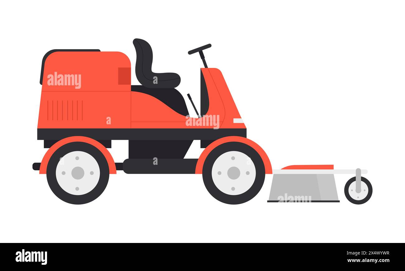 TraktorRasenmäher mit mit Aktenvernichter, rote Maschine mit Trimmer