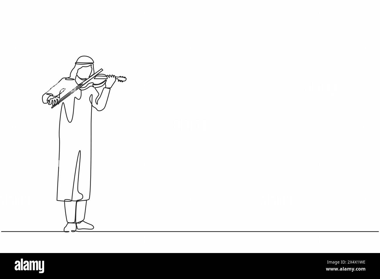 Einzeiliger arabischer Mann Musiker, der Violine spielt. Klassischer Musiker mit Musikinstrument. Männlicher Musiker, der Geige spielt. Continuo Stock Vektor
