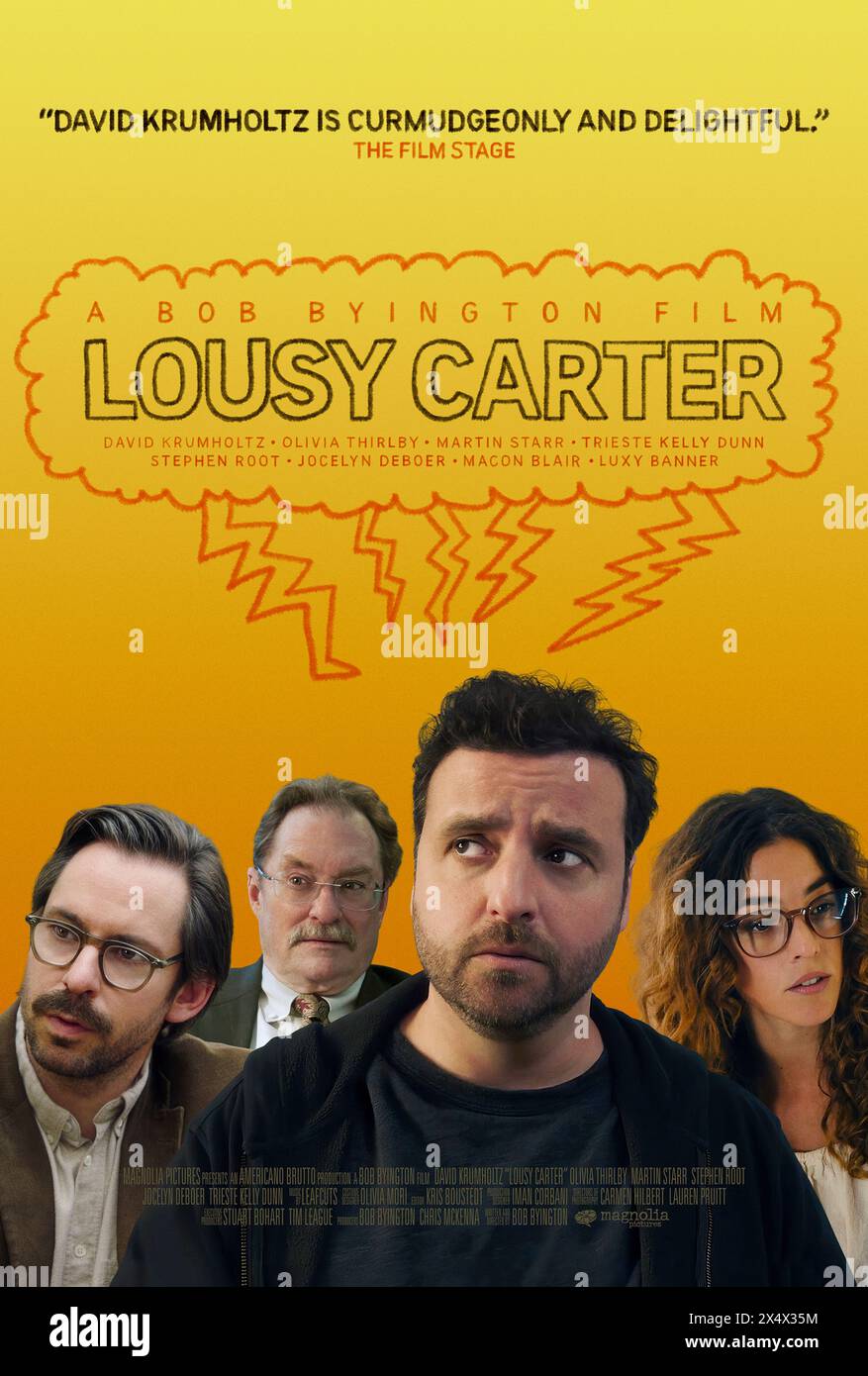 Lousy Carter (2023) von Bob Byington mit David Krumholtz, Martin Starr und Olivia Thirlby. Mann-Baby-lausiger Carter kämpft um seine animierte Nabokov-Adaption, unterrichtet ein Graduiertenseminar über den Großen Gatsby und schläft mit der Frau seines besten Freundes. Er hat noch sechs Monate zu leben. US-Poster mit einem Blatt.***NUR FÜR REDAKTIONELLE ZWECKE*** Hinweis: BFA/Magnet Release Stockfoto