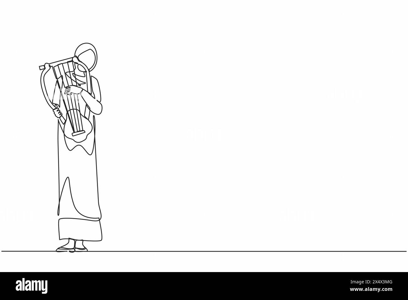 Durchgehende einzeilige arabische Musikerin, die musikalische Leier spielt. Klassisches Orchester weibliche Künstlerin mit Musikinstrument. Professionelles Musi Stock Vektor