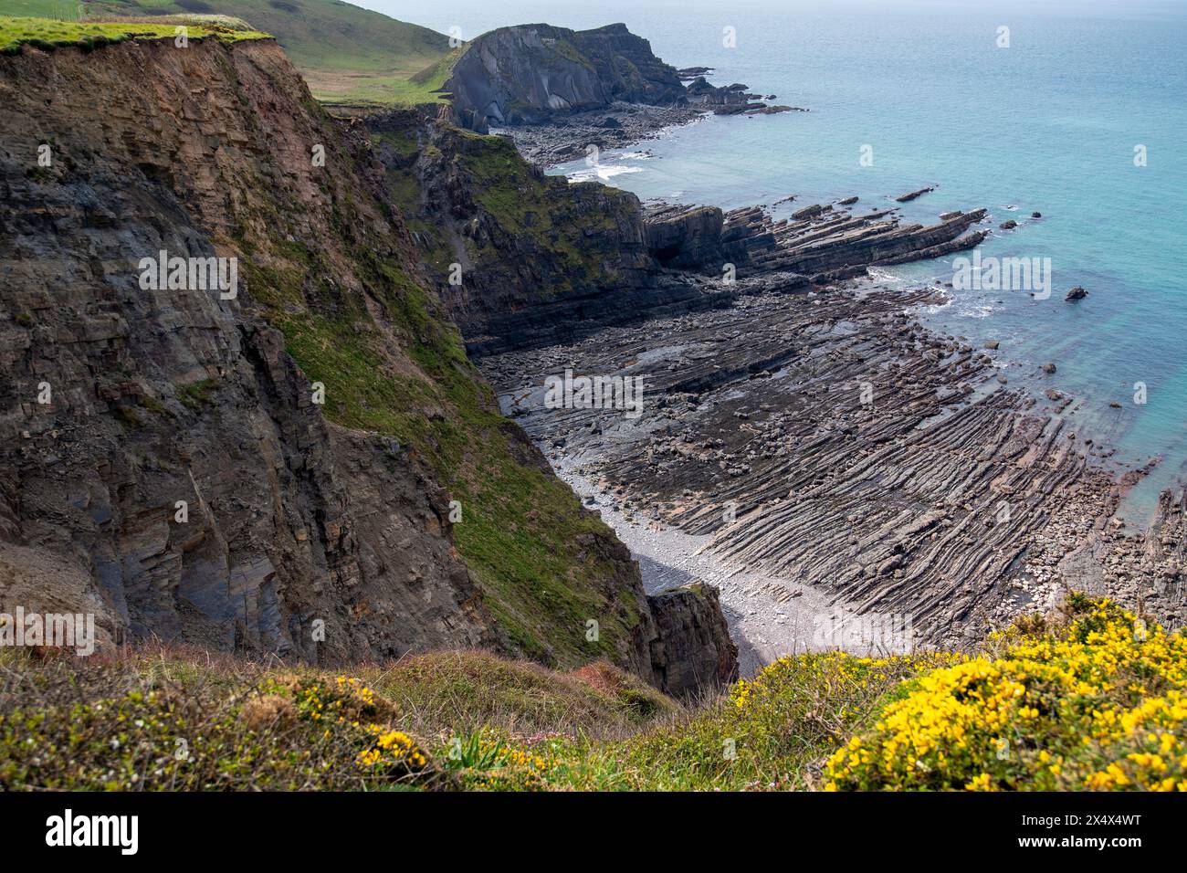 Zerklüftete Küstenlandschaft in der Nähe von Hartland Point auf der Hartland Peninsula in Devon, England, Großbritannien Stockfoto