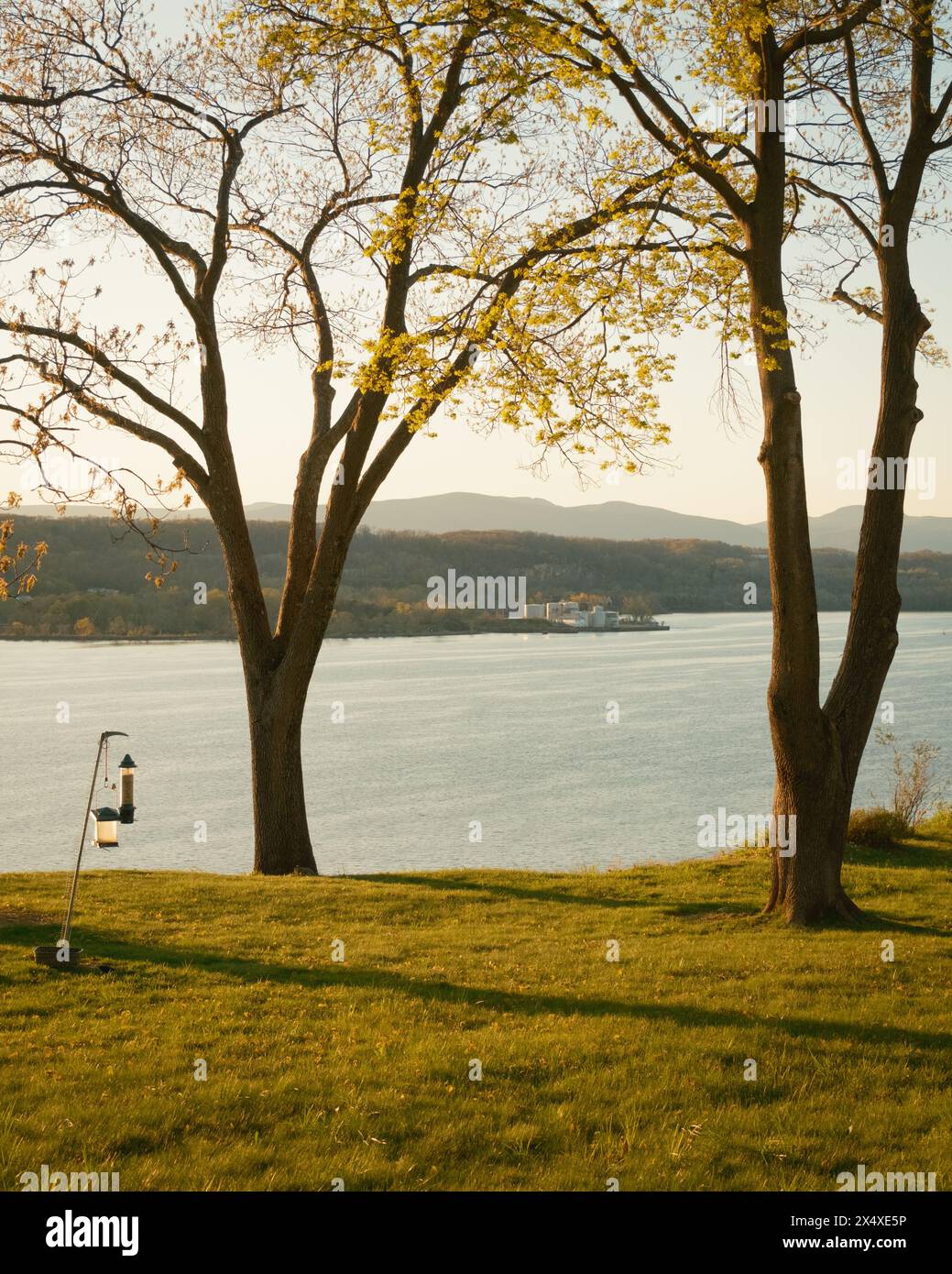 Bäume auf einem Hügel und Blick auf den Hudson River in Rhinecliff, nahe Rhinebeck, New York Stockfoto