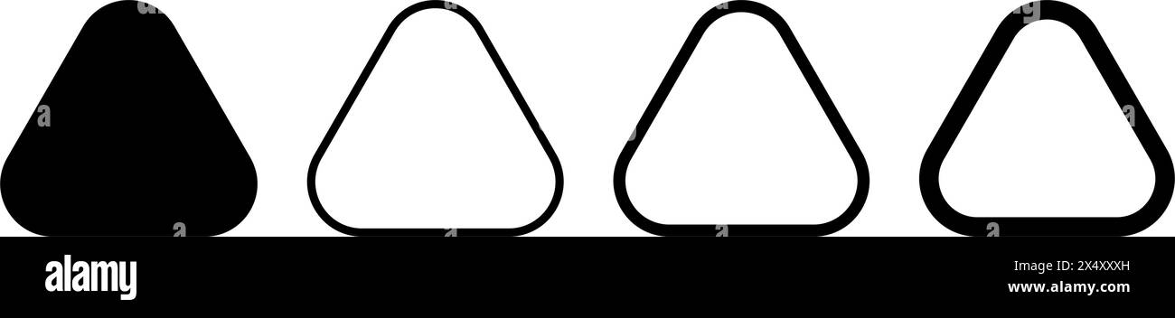 Set aus dreieckigen Formen und Rahmen mit abgerundeten Ecken. Dreiecksfiguren isoliert auf weißem Hintergrund. Leere Vorlagen für Straßenschilder. Vektorgrafik. Stock Vektor