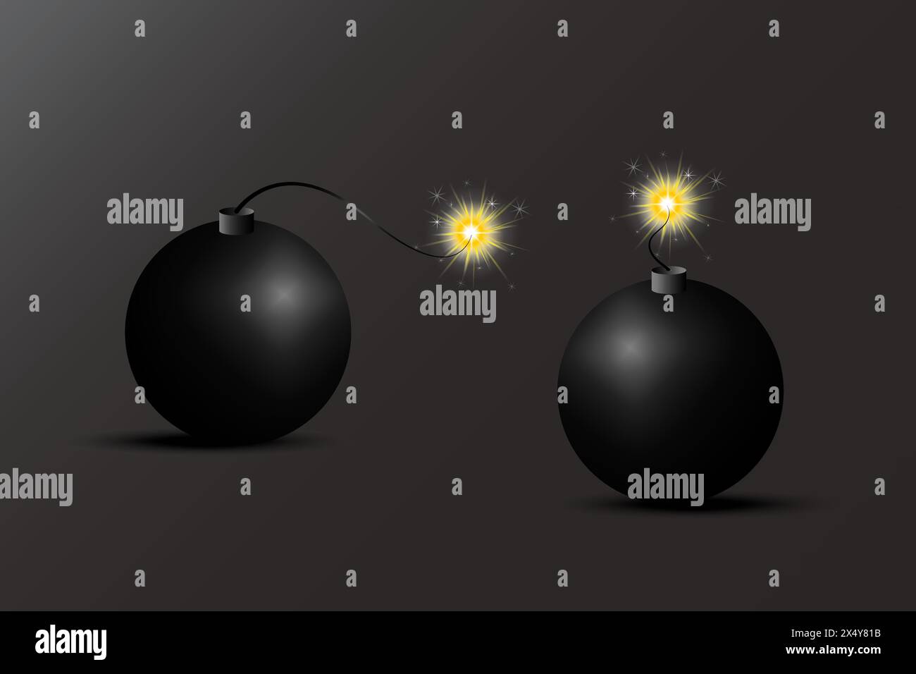 Schwarze Bombe mit Sicherung. Zündzündung mit Zündkerze. Vektorsprengkörper. Stock Vektor