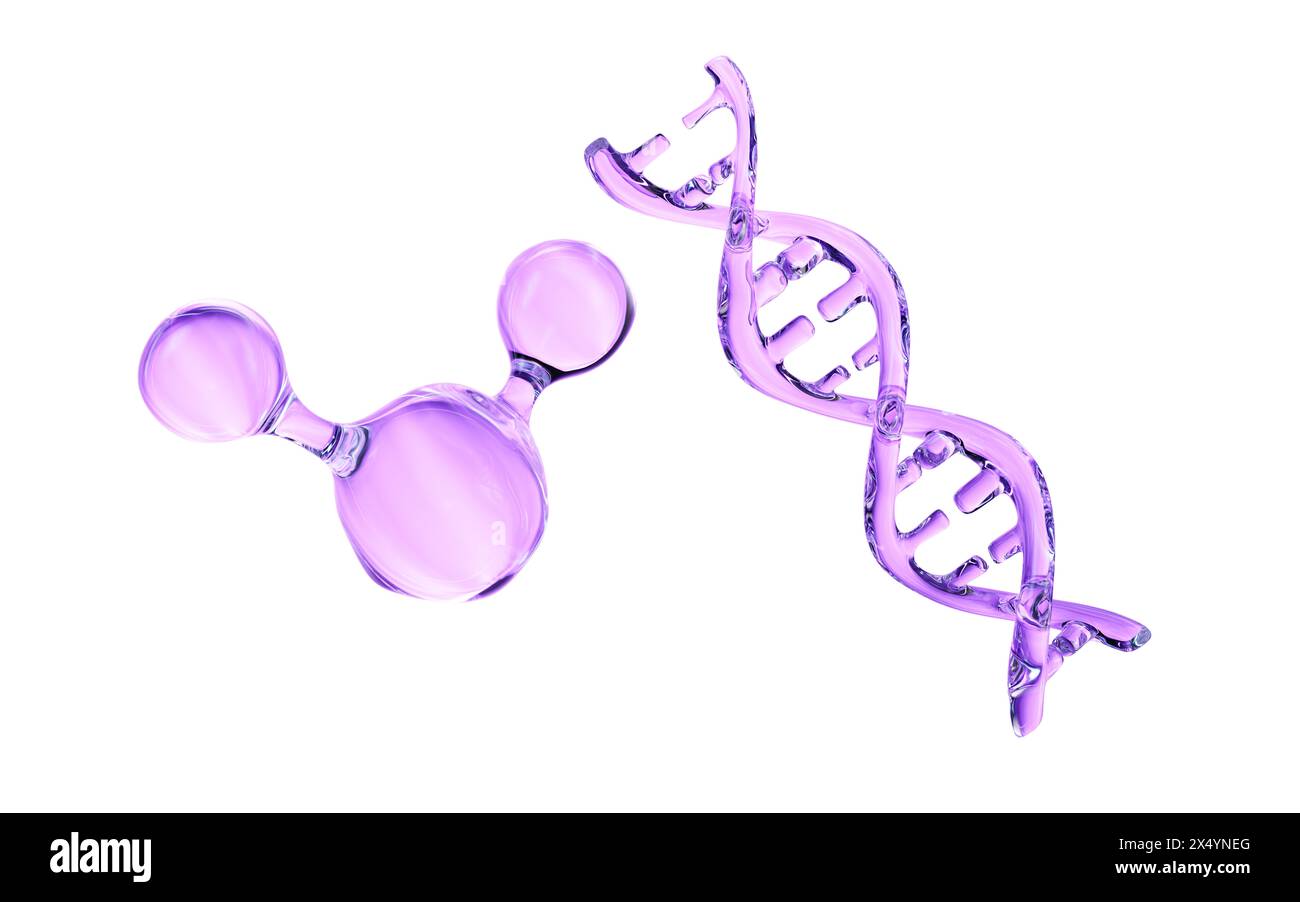 DNA und Molekülstruktur, Hautpflege und biomedizinisches Konzept, 3D-Rendering. 3D-Abbildung. Stockfoto