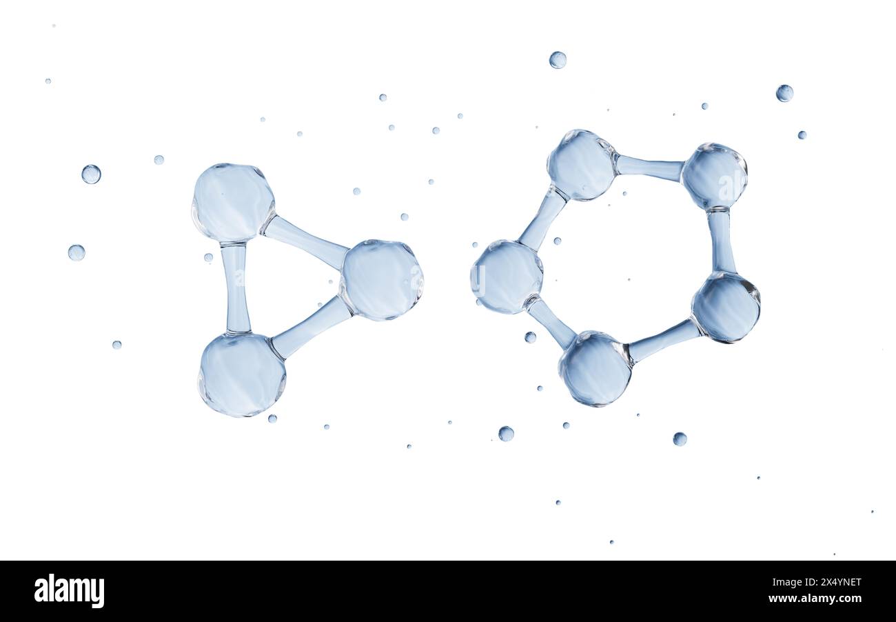 Blaue Molekülstruktur, Hautpflege und biomedizinisches Konzept, 3D-Rendering. 3D-Abbildung. Stockfoto