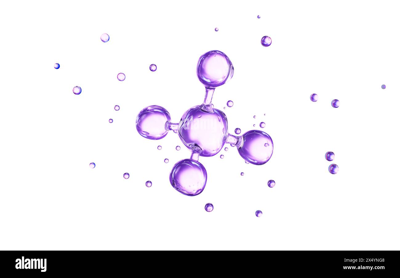 Lila Molekularstruktur, Hautpflege und biomedizinisches Konzept, 3D-Rendering. 3D-Abbildung. Stockfoto