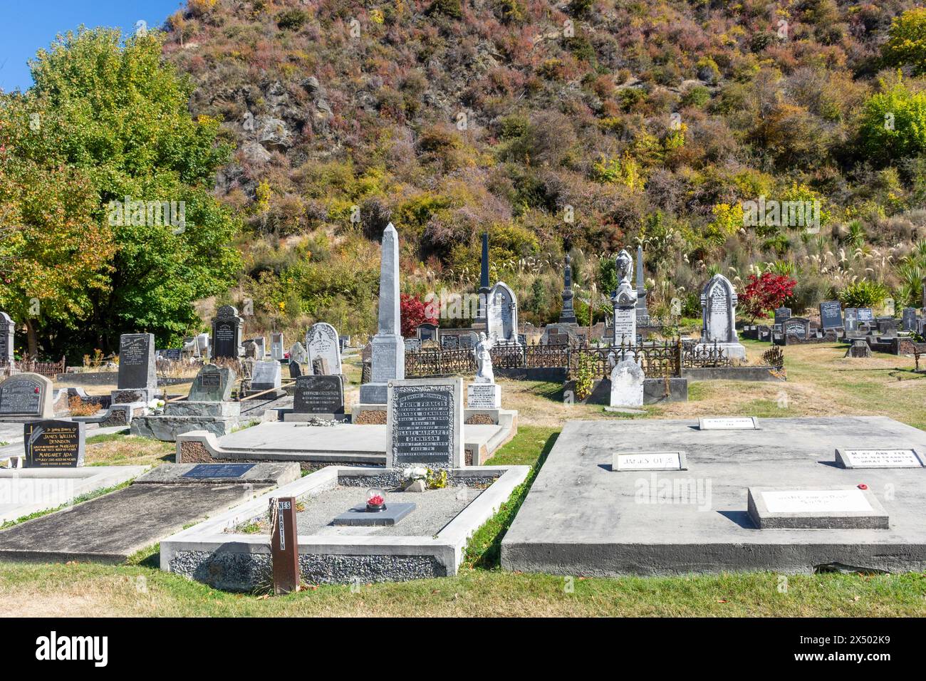 Historischer Arrowtown Cemetery, Durham Street, Arrowtown, Otago, South Island, Neuseeland Stockfoto