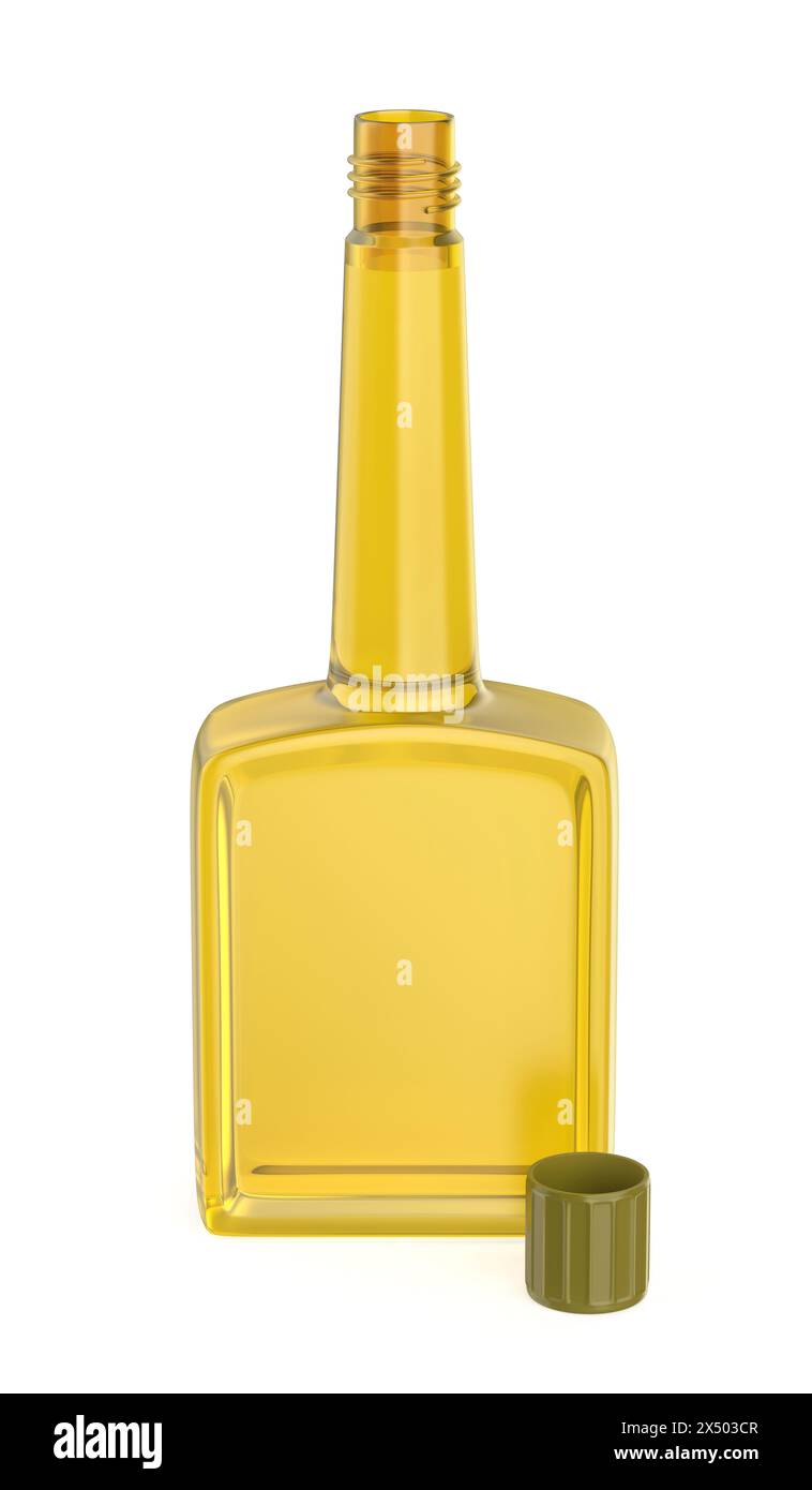 Leere, hohe Kunststoffflasche für Olivenöl, Motoröl, Autokraftstoffzusatz oder andere Zwecke Stockfoto