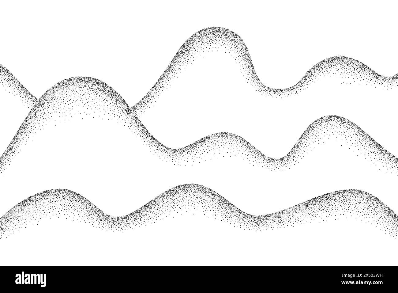 Hintergrund für Wellenstruktur mit Stippelmuster. Schwarzes Rauschen Punktstruktur, abstrakte Punktstippellinien, Sandkorneffekt, Vektorillustration isoliert auf Stock Vektor