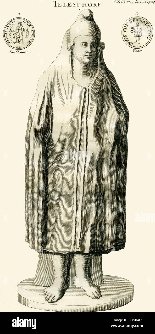 Telesphorus (Telesphore), griechischer Gott der Heilung, wahrscheinlich Sohn des Asklepius, das URHEBERRECHT DES KÜNSTLERS MUSS NICHT GELÖSCHT WERDEN Stockfoto