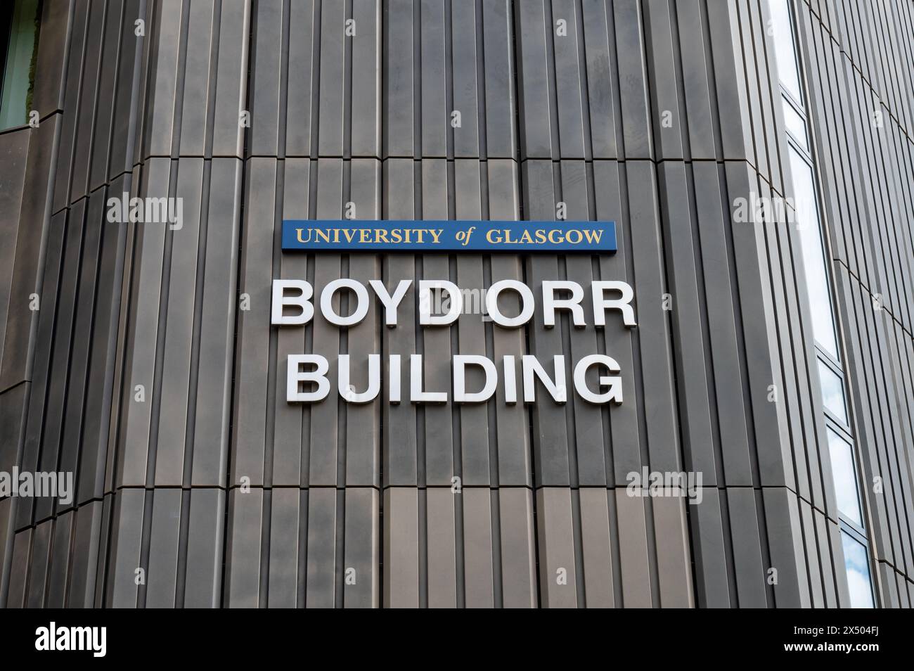 Glasgow, Großbritannien, 9. September 2023: Das Schild für das Boyd Orr-Gebäude an der University of Glasgow. Stockfoto