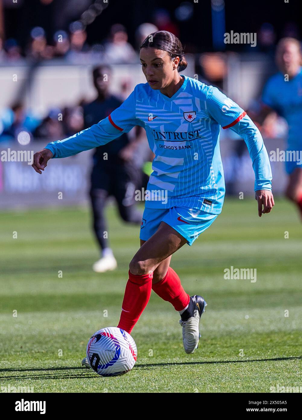 5. Mai 2024 San Jose, CA USA Chicago Red Stars Stürmer Mallory Swanson (9) tritt während des NWSL-Spiels zwischen den Chicago Red Star und dem Bay FC auf. Chicago Beat Bay FC 2-1 im Pay PAL Park San Jose Kalifornien Thurman James/CSM Stockfoto