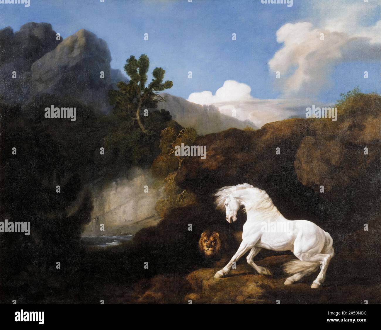 George Stubbs, Pferd erschreckt von einem Löwen, Gemälde in Öl auf Leinwand, 1770 Stockfoto