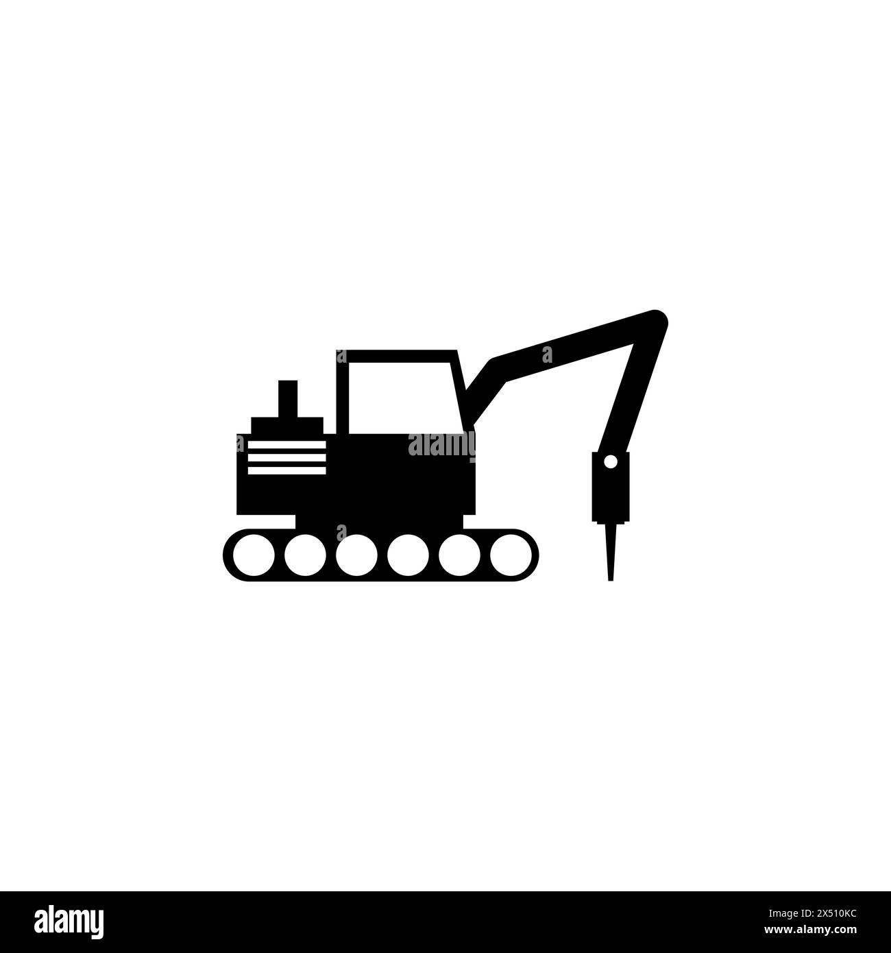 Bagger mit Hammer, Bohrmaschine Flachvektor-Symbol. Einfaches, ausgefülltes Symbol auf weißem Hintergrund. Bagger mit Hammer, Schild für Bohrmaschine des Stock Vektor