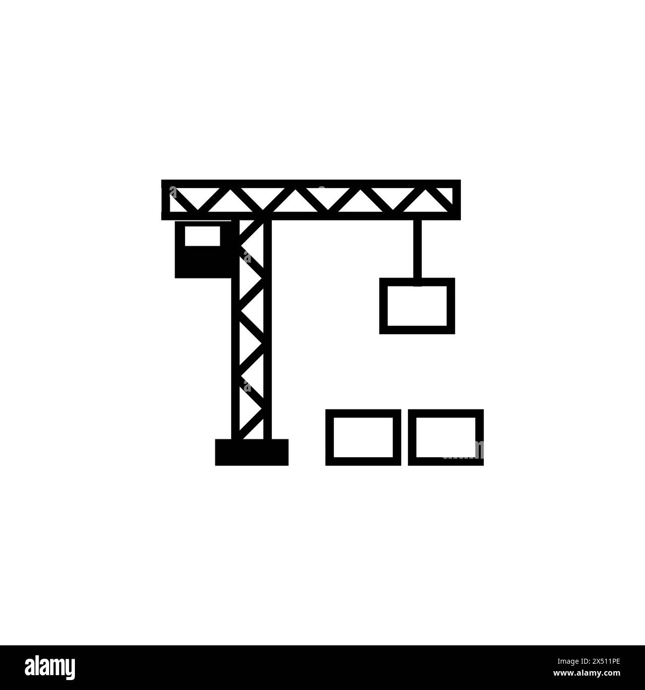Turmkran mit flachem Vektor-Symbol für Container. Einfaches, ausgefülltes Symbol auf weißem Hintergrund. Turmkran mit Containerschild Design-Vorlage für Web Stock Vektor