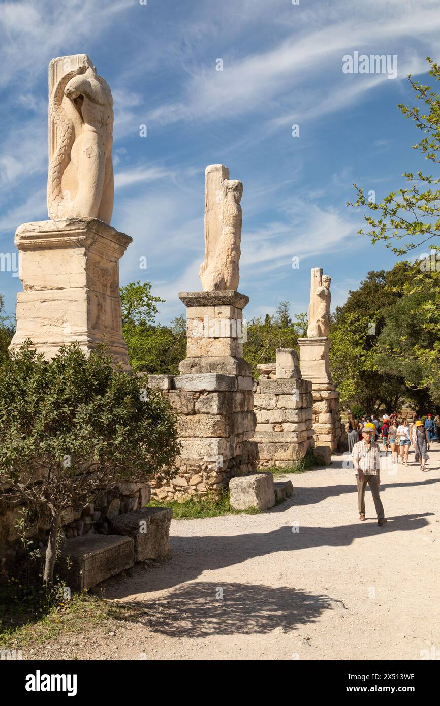 Odeon von Agrippa Statuen, Agora, Athen, Griechenland, Europa. Stockfoto