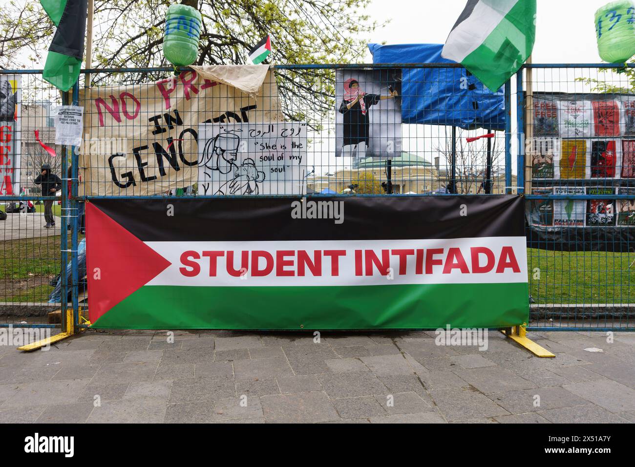 Protestaktionen im Lager zur Unterstützung der palästinensischen Sache während des Israel-Hamas-Konflikts in Toronto, Kanada am 5. Mai 2024 Stockfoto