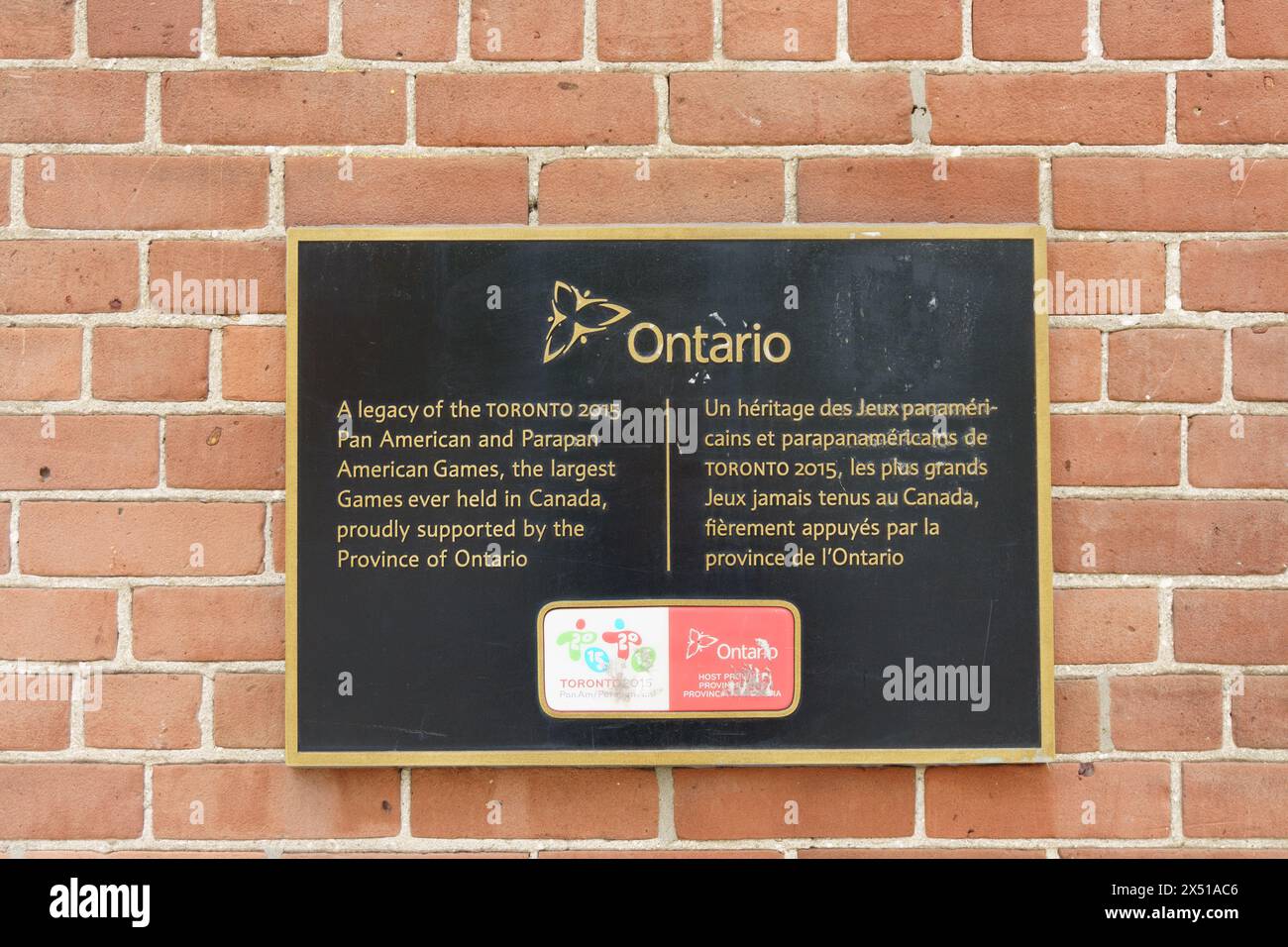 Geschichtstafel zur Erinnerung an die Pan American Games 2015 in Toronto, Kanada Stockfoto