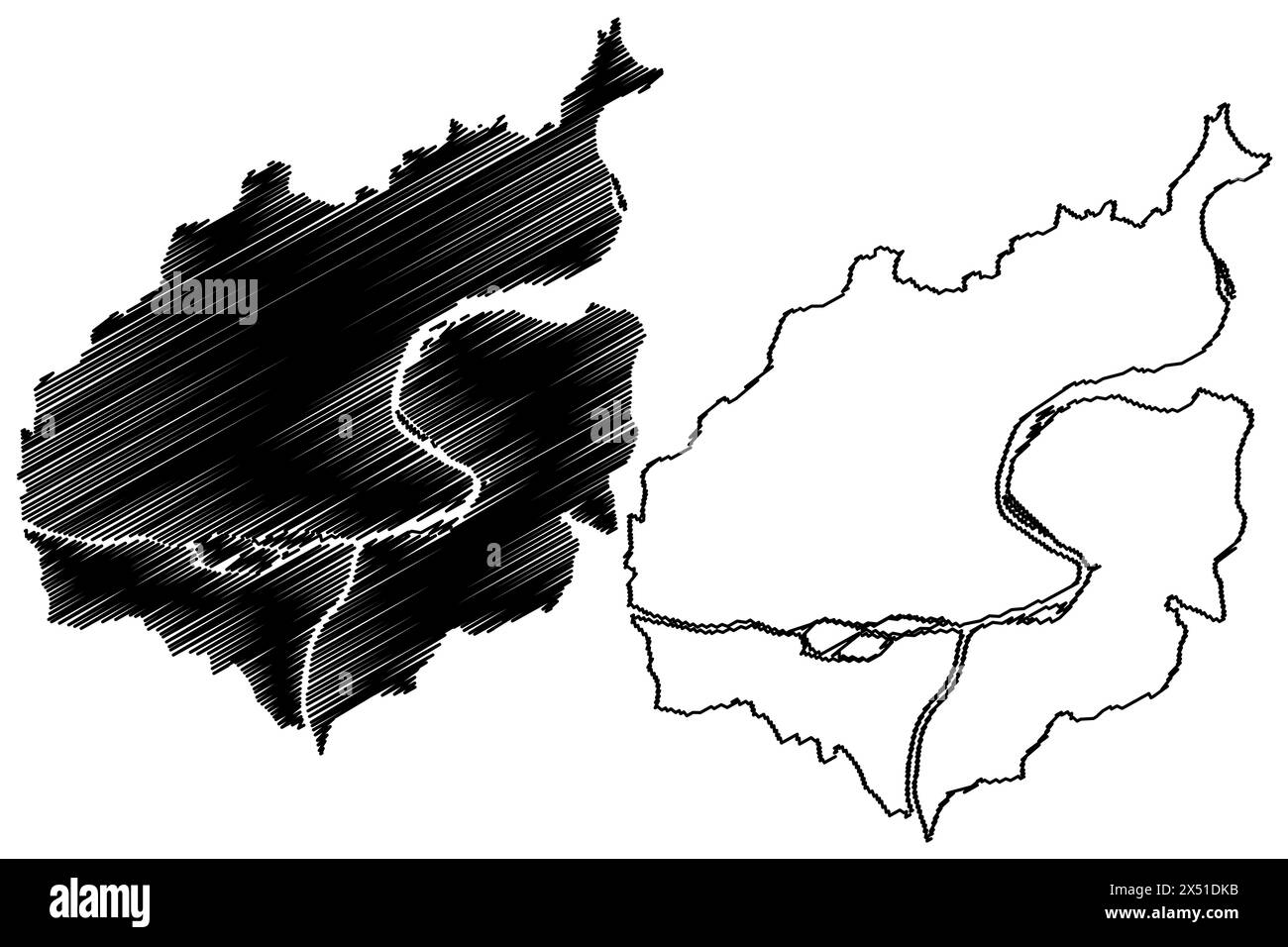 Stadt und Bezirk Steyr (Republik Österreich oder Österreich, Oberösterreich oder Oberösterreich) Kartenvektordarstellung, Scribble Sketch Bezirk Ste Stock Vektor