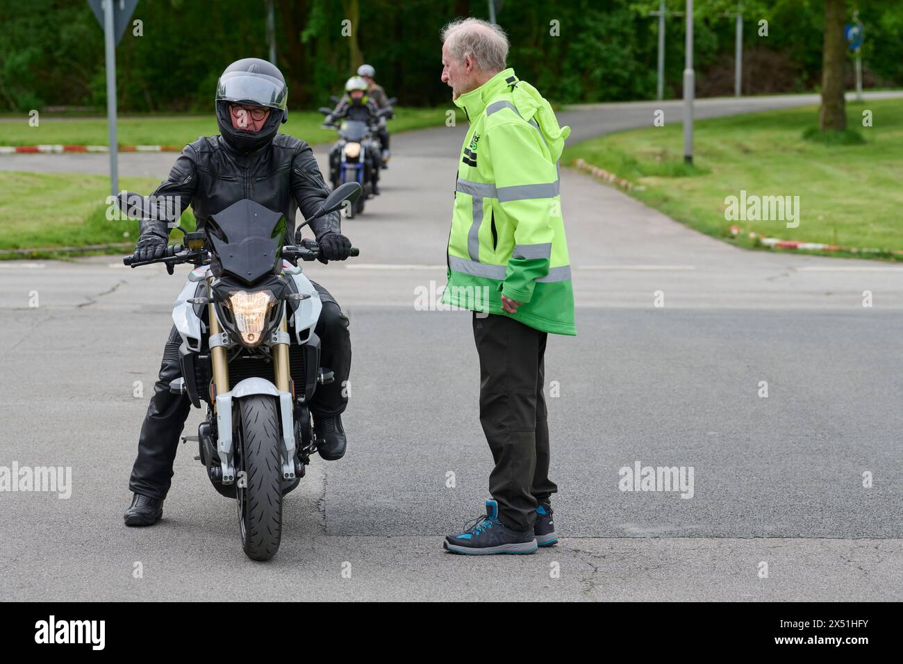 In Essen fand sich auf dem Verkehrsübungsplatz in Frillendorf ein Fahrsicherheitstraining für Motoradfahrer / innen statt. Organisation wird dieses Training Stockfoto