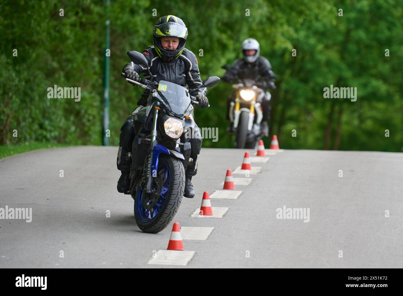 In Essen fand sich auf dem Verkehrsübungsplatz in Frillendorf ein Fahrsicherheitstraining für Motoradfahrer / innen statt. Organisation wird dieses Training Stockfoto