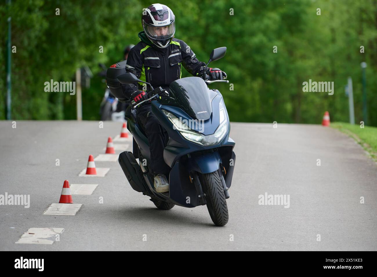 In Essen fand sich auf dem Verkehrsübungsplatz in Frillendorf ein Fahrsicherheitstraining für Motoradfahrer / innen statt. Organisation wird dieses Training Stockfoto