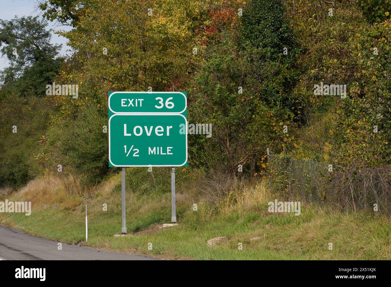 Nehmen Sie die Abfahrt 36 von der I-70 nach Lover, Pennsylvania Stockfoto
