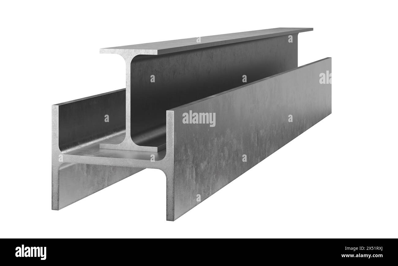3D-Rendering eines Metall-i-Trägers für Konstruktion isoliert auf weißem Hintergrund Stockfoto