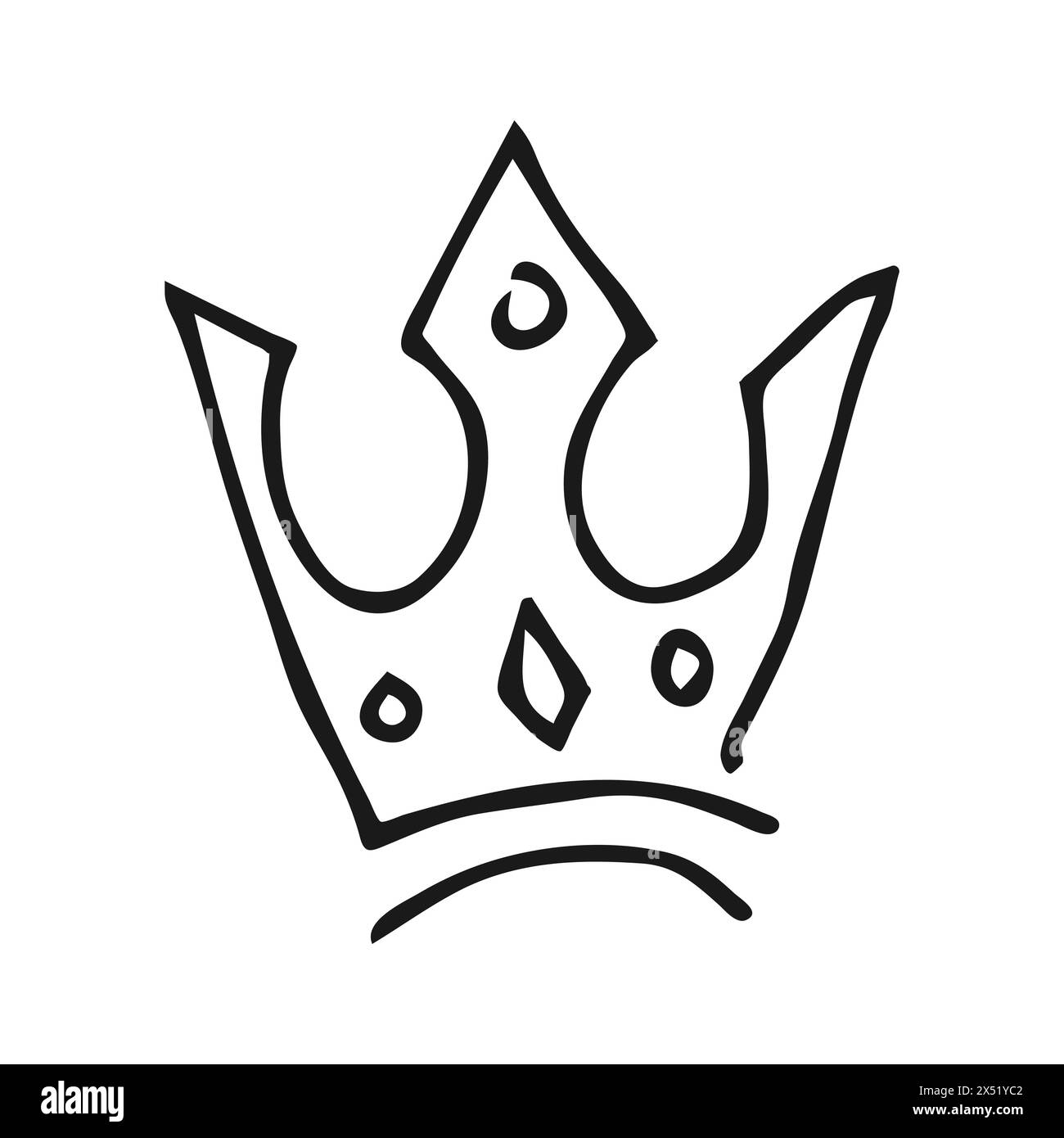 Handgezogene Krone. Einfache Graffiti-Skizze Königin oder Königskrone. Königliche kaiserliche Krönung und Monarchen-Symbol. Schwarze Pinselkritzelei isoliert auf weißem Hintergrund Stock Vektor