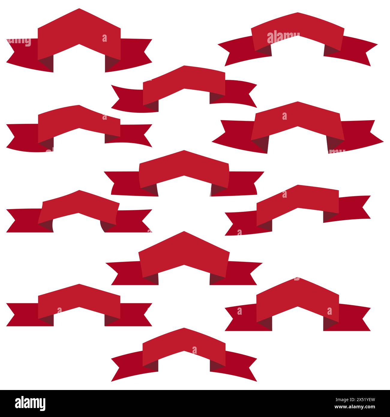 Set aus zwölf roten Bändern und Bannern für Webdesign. Großartiges Designelement isoliert auf weißem Hintergrund. Vektorabbildung. Stock Vektor