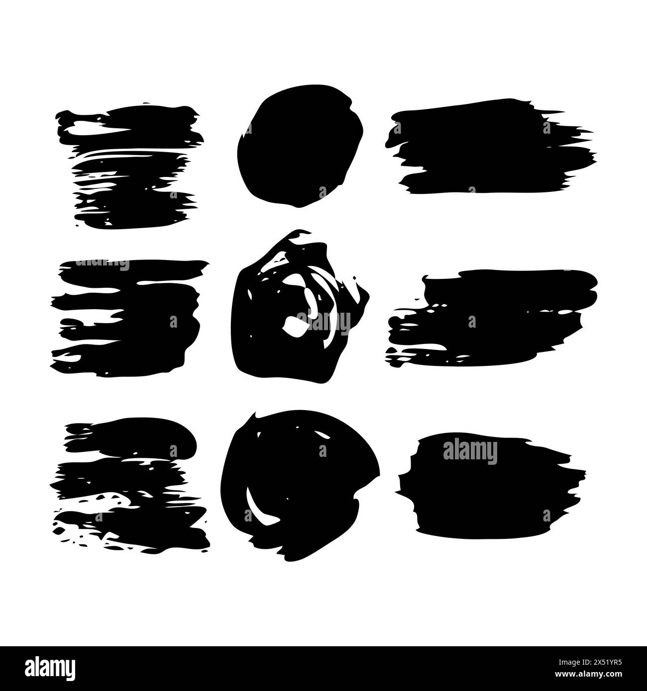 Skizzieren Sie Scribble Schlieren. Set mit neun handgezeichneten Paint Scribble Flecken. Vektorabbildung. Stock Vektor