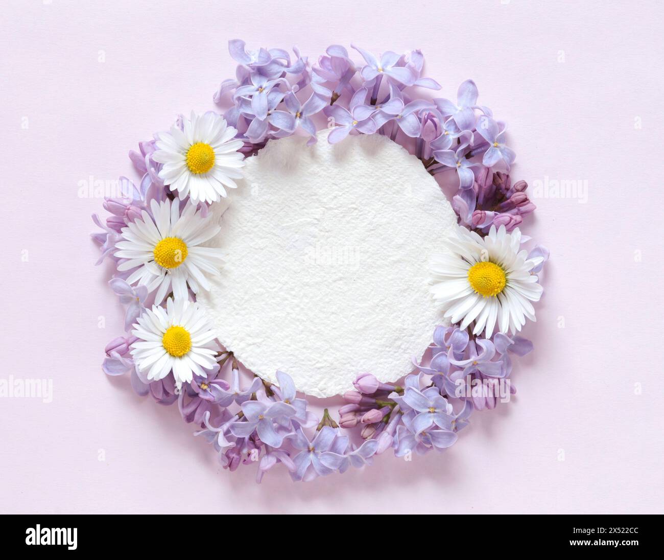 Frühlingsblumen mit einer Craft Paper blanck Note Stockfoto