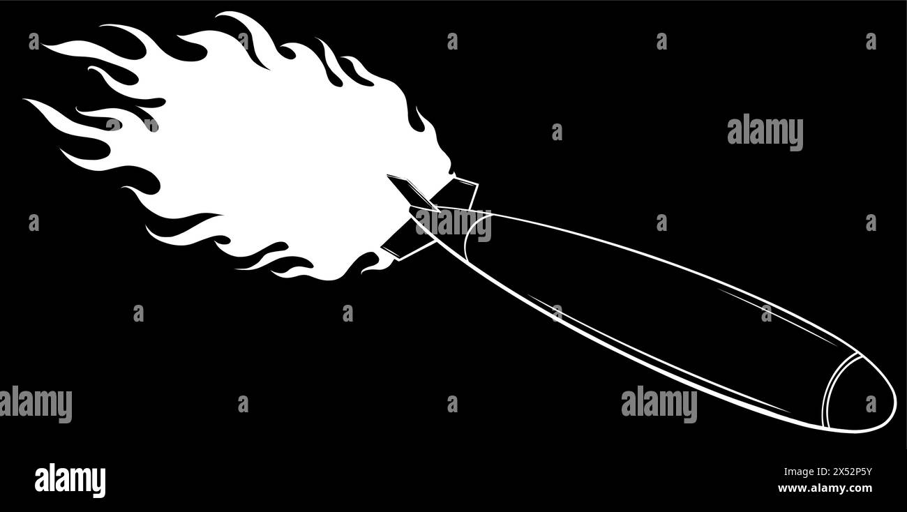 Vektorsymbol für ballistische Raketen. Karikaturvektorsymbol isoliert auf schwarzem Hintergrund Stock Vektor