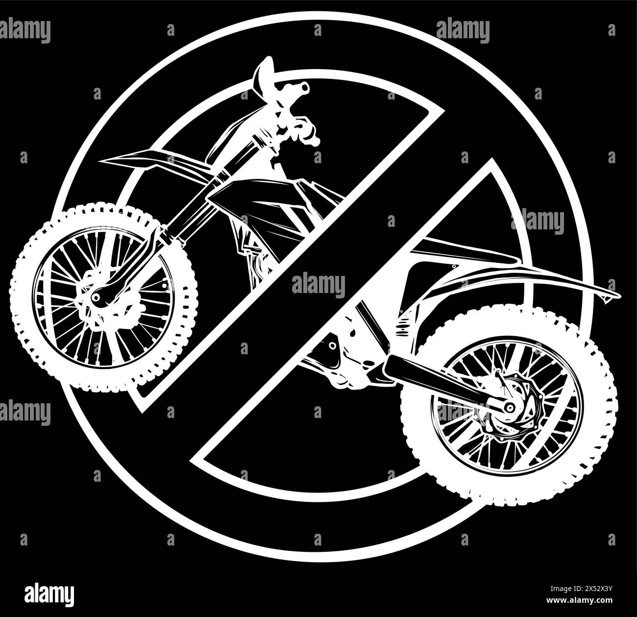 Weiße Silhouette des Symbols Motorrad Verbotenes Symbol auf schwarzem Hintergrund Vektor-Illustration Design Stock Vektor