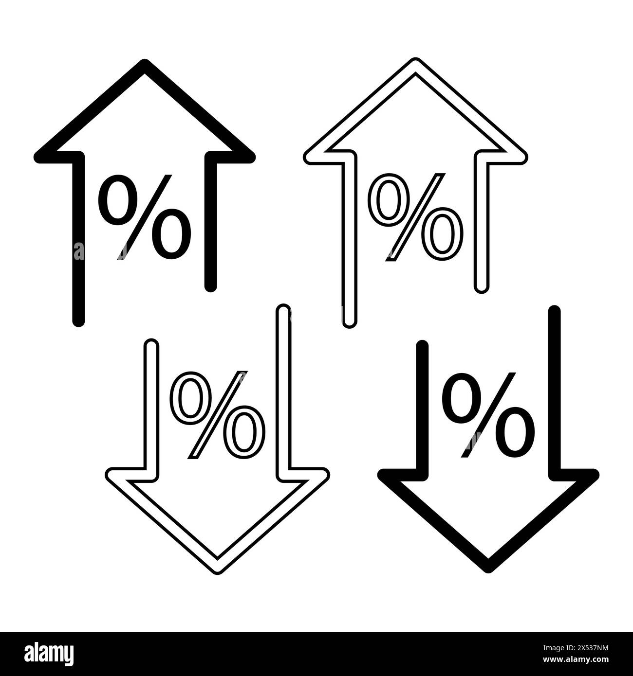 Symbole für Zinsschwankungen. Pfeile zur Vektorfinanzierung. Konzept der Wirtschaftsindikatoren. Stock Vektor