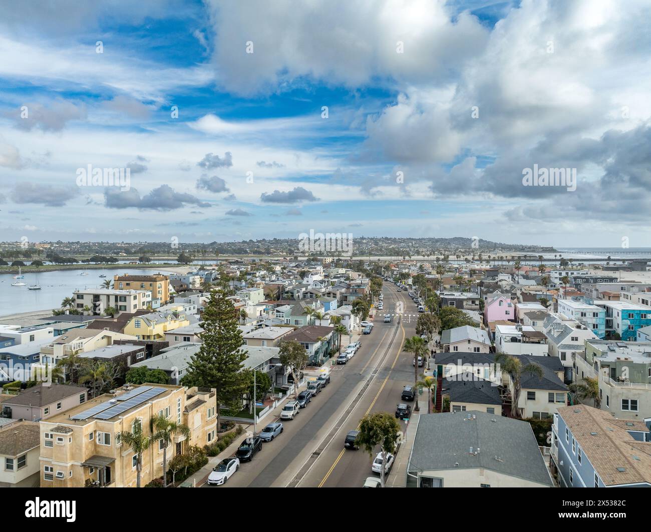 Luftaufnahme der Strandhäuser in Mission Beach San Diego Stockfoto