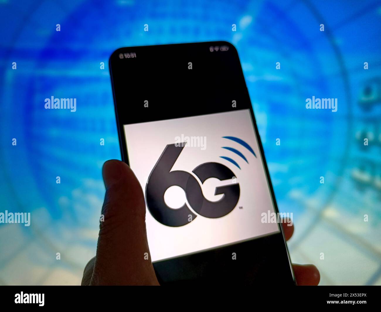 SUQIAN, CHINA - 7. MAI 2024 - Abbildung 6G Logo, Stadt Suqian, Provinz Jiangsu, China, 7. Mai, 2024. Stockfoto