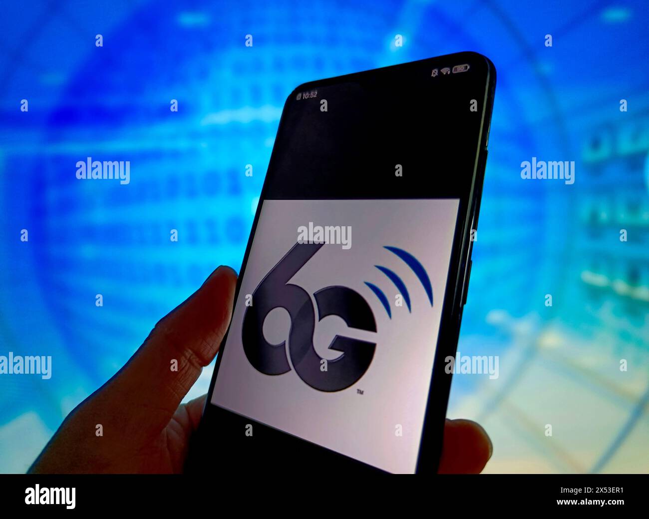 SUQIAN, CHINA - 7. MAI 2024 - Abbildung 6G Logo, Stadt Suqian, Provinz Jiangsu, China, 7. Mai, 2024. Stockfoto