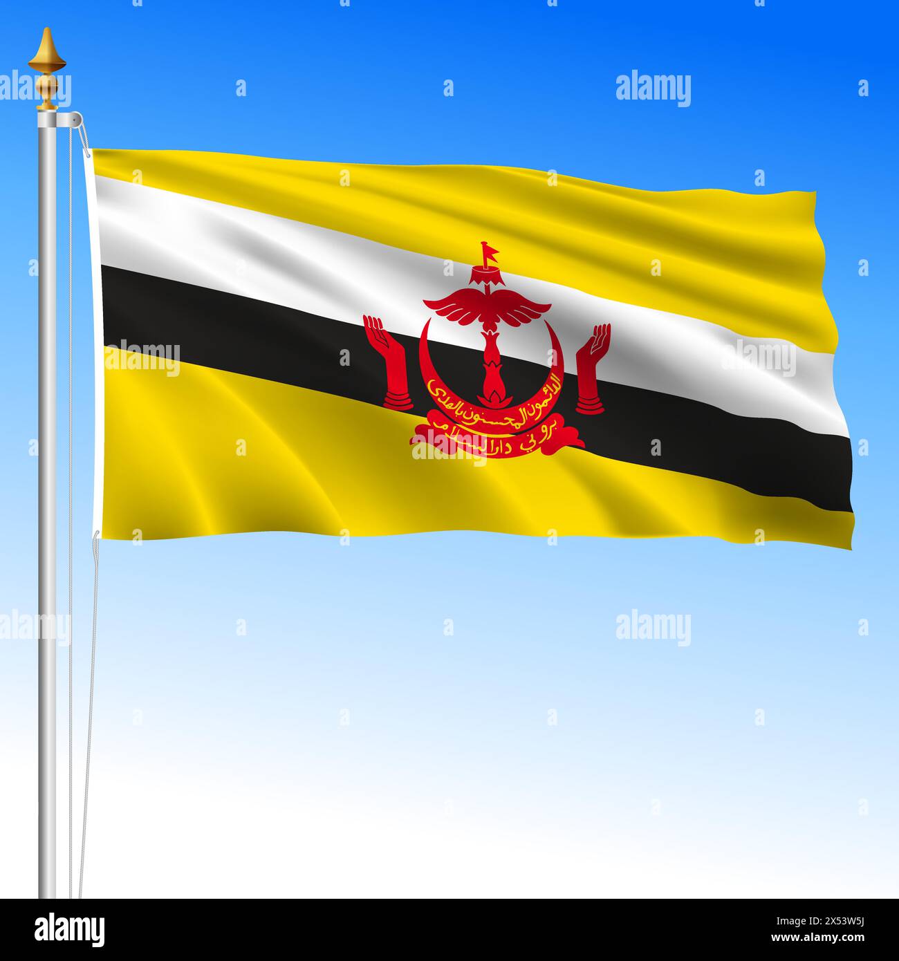 Brunei Darussalam, offizielle nationale winkende Flagge, asiatisches Land, Vektorillustration Stock Vektor