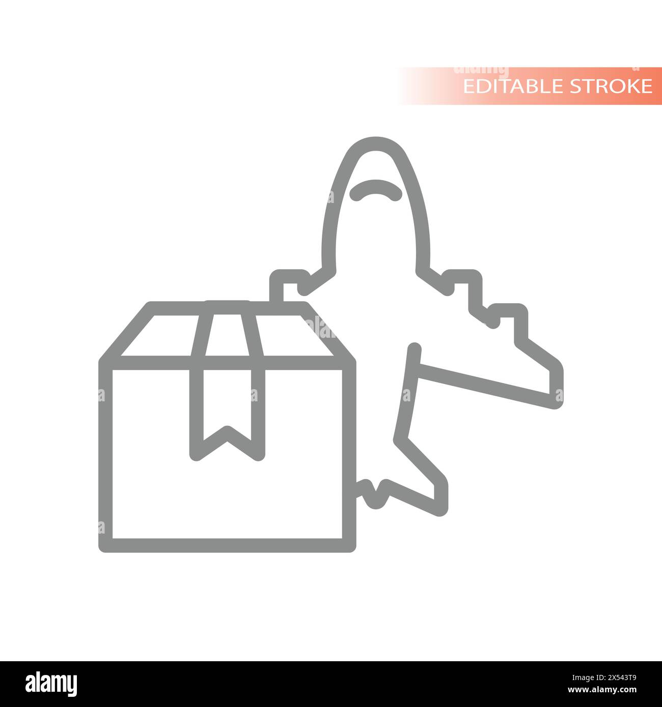 Symbol für globalen Versand und Versand. Lieferbox Fracht- und Flugzeuglinienvektor. Stock Vektor