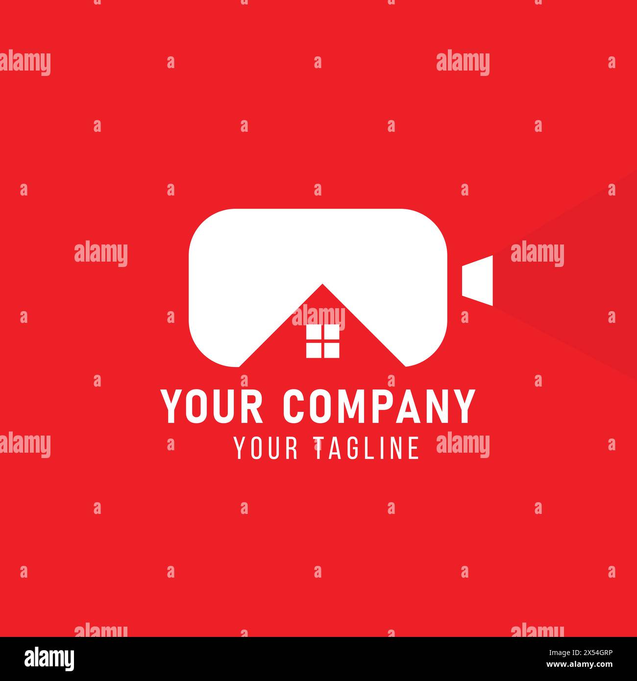 Logo-Design-Illustration der Immobilienkamera. Monogramm-Abbildung. Isoliert auf rotem Hintergrund. Kamera mit Heimlogo. Für Unternehmen und digitale Marketingexperten. Stock Vektor