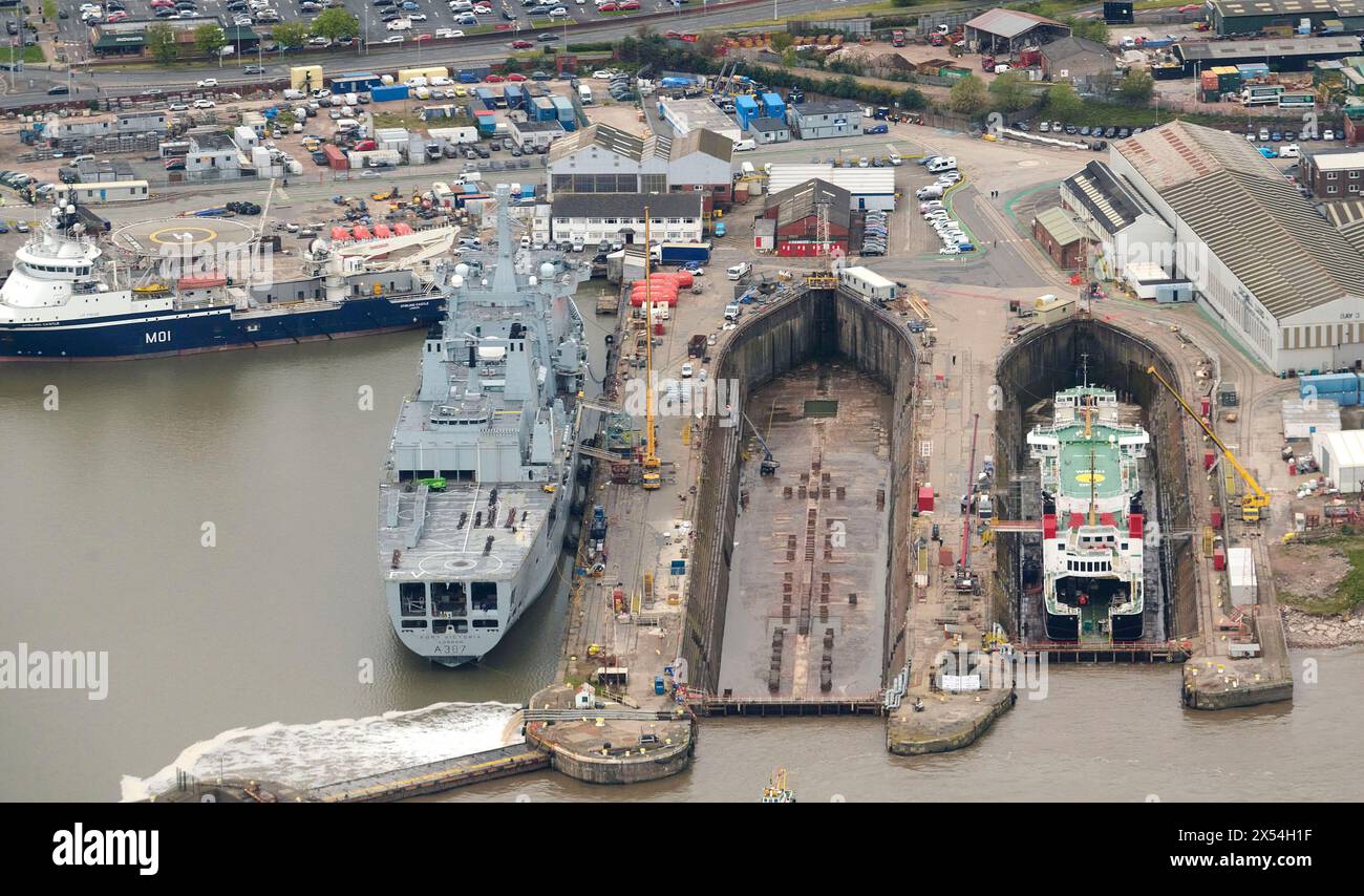 Ein Luftbild von Carmel Laird Shipyard, Birkenhead, Merseyside, Nordwest-England, Großbritannien Stockfoto