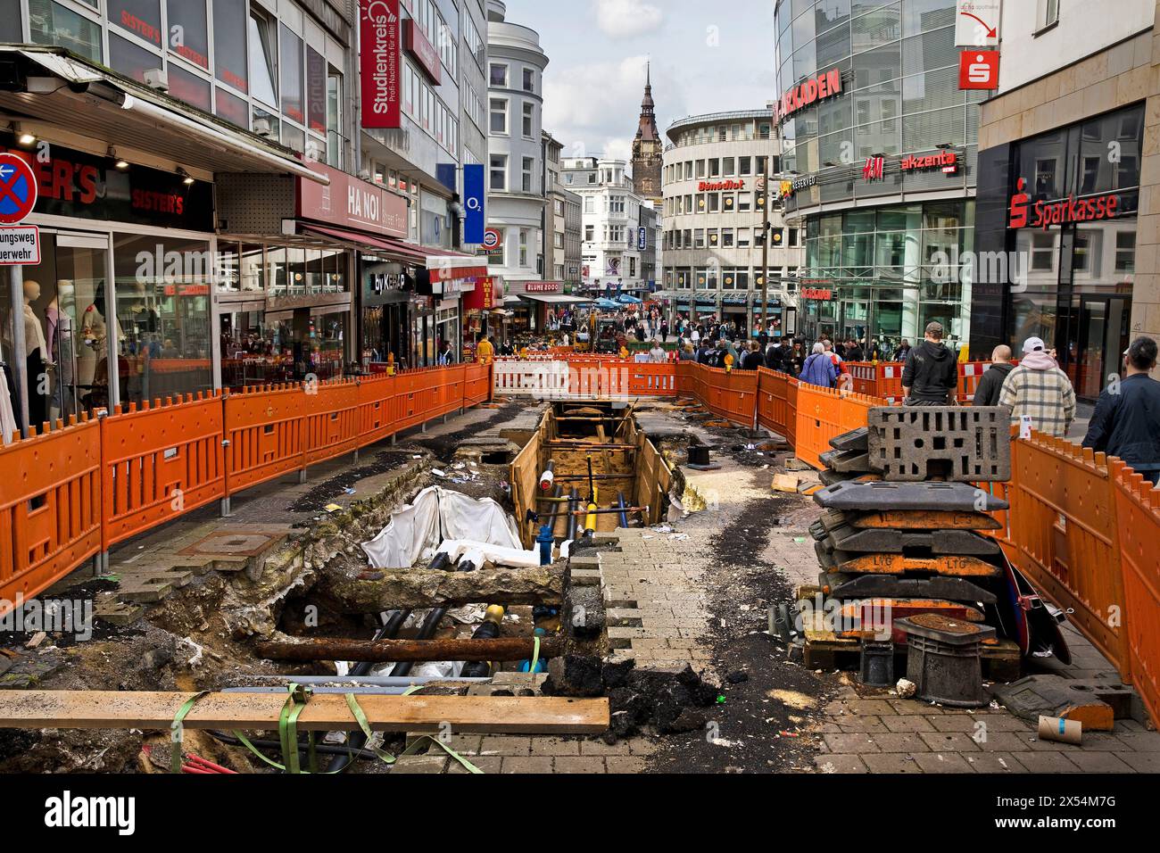 Baustelle in der Fußgängerzone, Erneuerung der Infrastruktur, Alte Freiheit, Deutschland, Nordrhein-Westfalen, Bergisches Land, Wuppertal Stockfoto