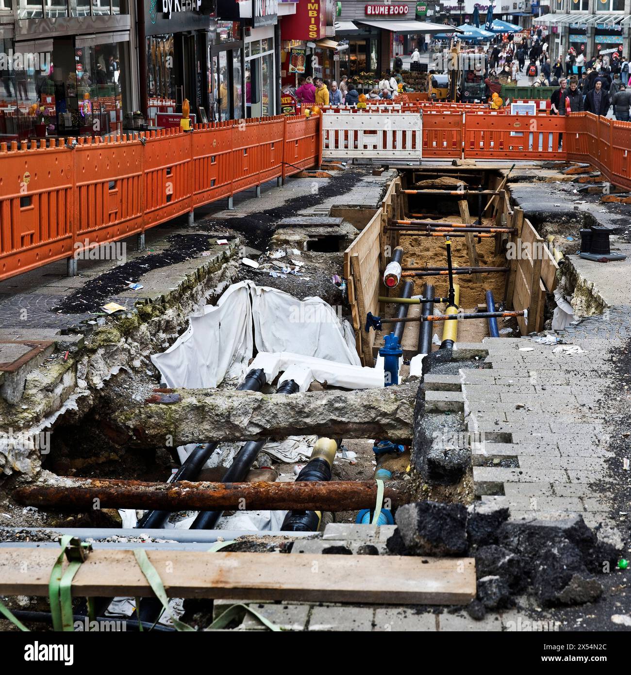Baustelle in der Fußgängerzone, Erneuerung der Infrastruktur, Alte Freiheit, Deutschland, Nordrhein-Westfalen, Bergisches Land, Wuppertal Stockfoto